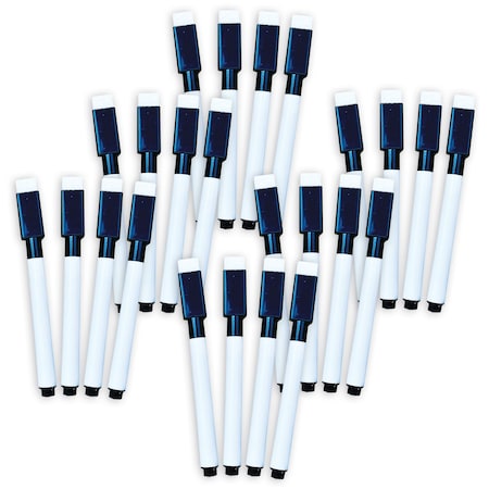Ashley Productions Smart Poly Dry Erase Markers with Eraser, Fine Tip, Black, 24PK 50116